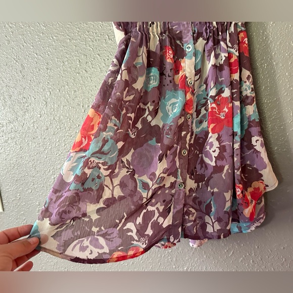 American Rag Sheer Tie Back Racer Back Purple Floral Print Blouse Size M - Picture 6 of 11